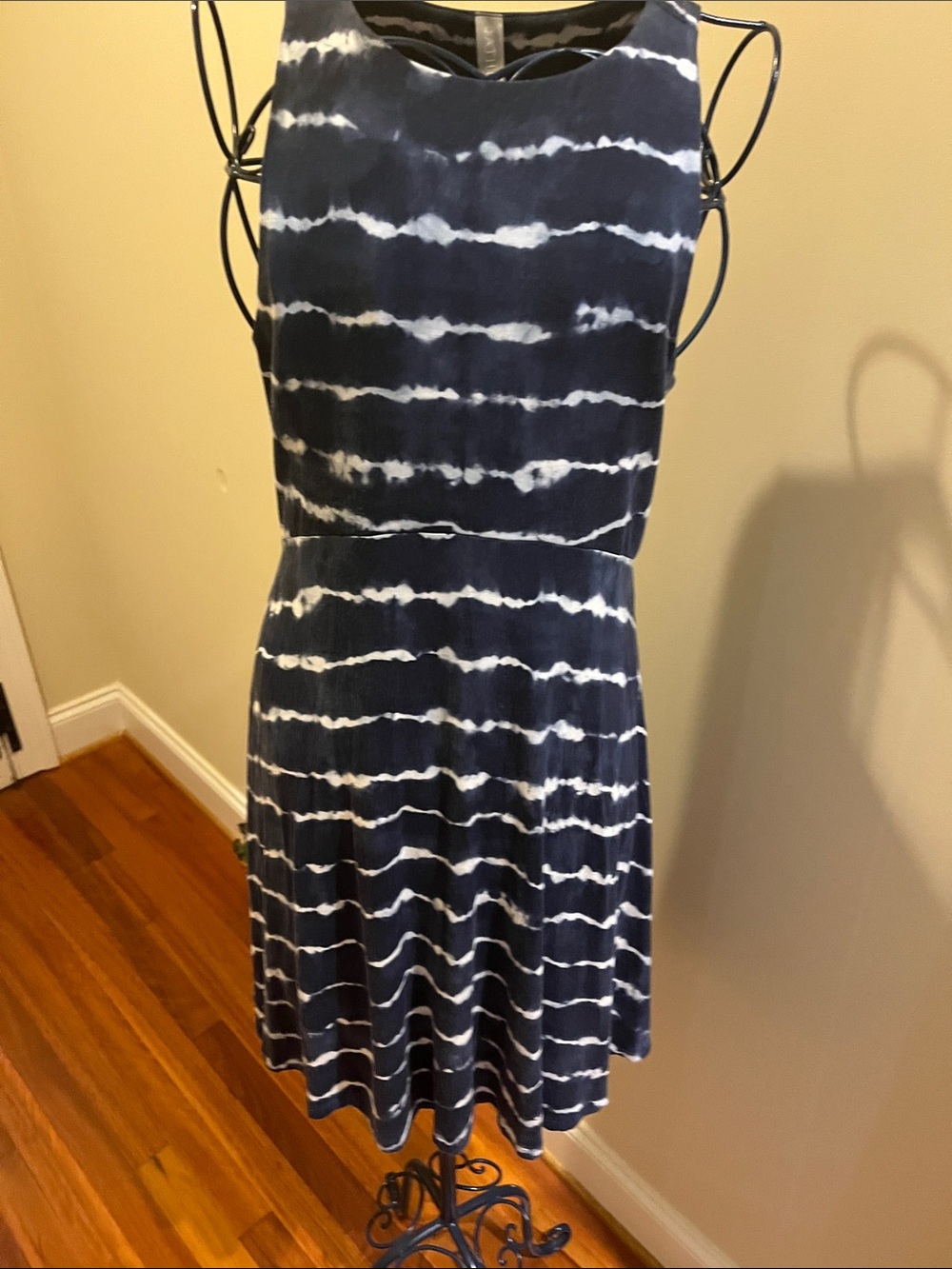 Athleta Navy & White Tie-Dye Sleeveless Mini Dress